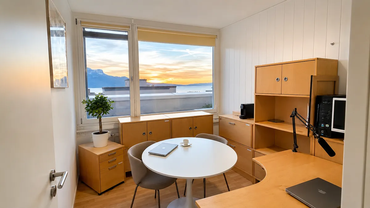 Salle de consultation avec vue sur le Lac Léman et les montagnes — Nutri Centre Riviera, Vevey